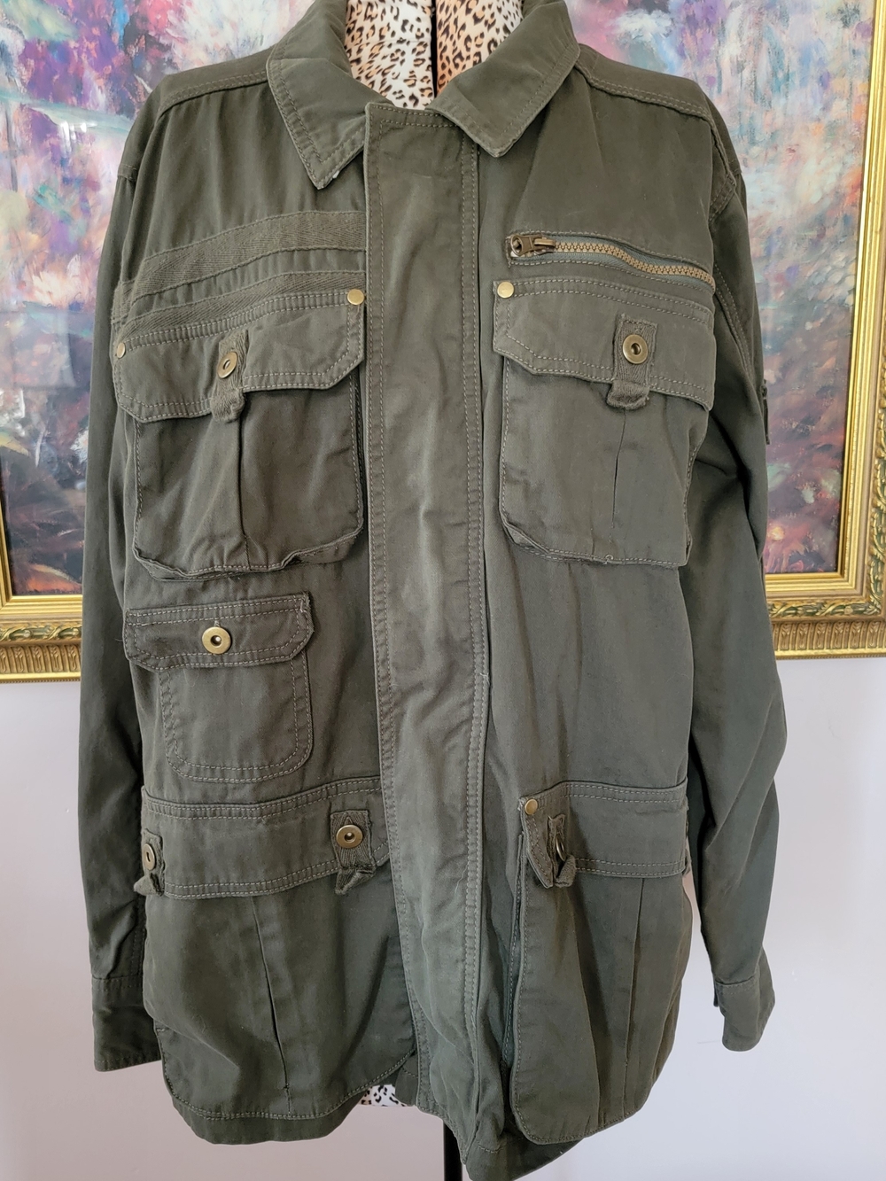 Olive Amry Green Field Military Jacket - Utility Pocket Coat